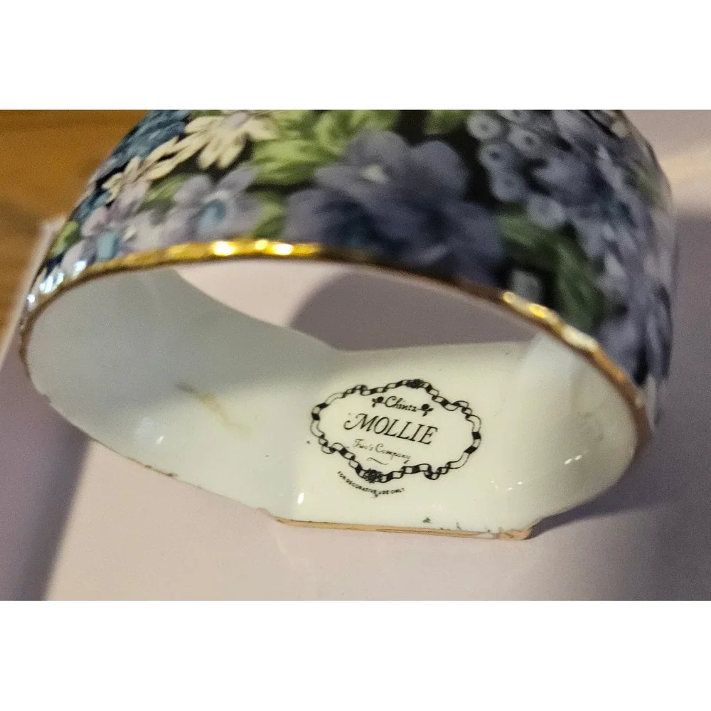 Two's Company Mollie Fitz Chintz Floral Napkin Rings Set of 6 Blue Purple Gold